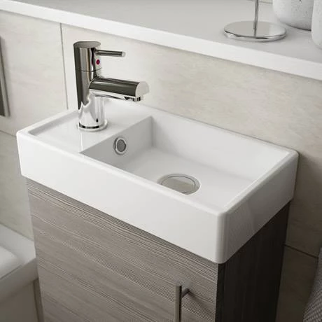 Milan W400 x D222mm Grey Avola Effect Compact Wall Hung Basin Unit 2 Milan W400 x D222mm Grey Avola Effect Compact Wall Hung Basin Unit - Image 2