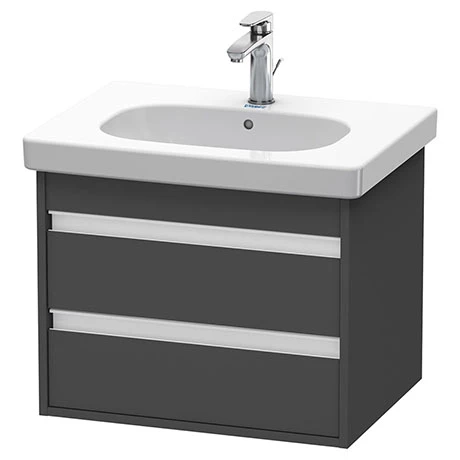 Duravit Ketho 600mm 2-Drawer Wall Mounted Vanity Unit with D-Code Basin - Graphite Matt 1 Duravit Ketho 600mm 2-Drawer Wall Mounted Vanity Unit with D-Code Basin - Graphite Matt