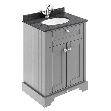 Old London 600mm Cabinet & Single Bowl Black Marble Top - Storm Grey 1 Old London 600mm Cabinet & Single Bowl Black Marble Top - Storm Grey