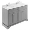 Old London 1200mm Cabinet & Double Bowl White Marble Top - Storm Grey