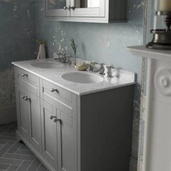 Old London 1200mm Cabinet & Double Bowl Grey Marble Top - Storm Grey -Vanity Units Sales Store LOF268 D2 460