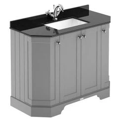 Old London Storm Grey Art Deco 1000mm Angled Cabinet with Black Marble Basin Top