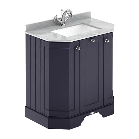 Old London Twilight Blue Art Deco 750mm Angled Cabinet with Grey Marble Basin Top 1 Old London Twilight Blue Art Deco 750mm Angled Cabinet with Grey Marble Basin Top