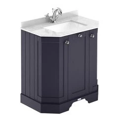 Old London Twilight Blue Art Deco 750mm Angled Cabinet with White Marble Basin Top