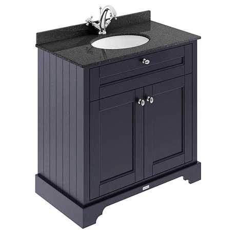 Old London 800mm Cabinet & Single Bowl Black Marble Top - Twilight Blue 1 Old London 800mm Cabinet & Single Bowl Black Marble Top - Twilight Blue