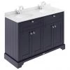 Old London 1200mm Cabinet & Double Bowl White Marble Top - Twilight Blue