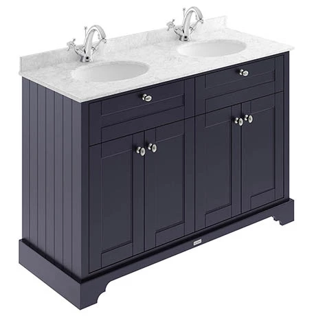 Old London 1200mm Cabinet & Double Bowl Grey Marble Top - Twilight Blue 1 Old London 1200mm Cabinet & Double Bowl Grey Marble Top - Twilight Blue