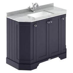 Old London Twilight Blue Art Deco 1000mm Angled Cabinet with Grey Marble Basin Top