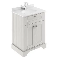 Old London 600mm Cabinet & Single Bowl White Marble Top - Timeless Sand