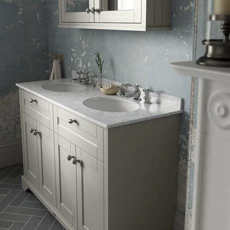 Old London 1200mm Cabinet & Double Bowl Grey Marble Top - Timeless Sand 2 Old London 1200mm Cabinet & Double Bowl Grey Marble Top - Timeless Sand - Image 2