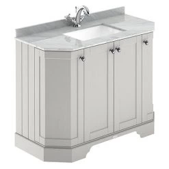 Old London Timeless Sand Art Deco 1000mm Angled Cabinet with Grey Marble Basin Top