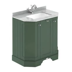 Old London Hunter Green Art Deco 750mm Angled Cabinet with Grey Marble Basin Top