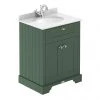 Old London 600mm Cabinet & Single Bowl White Marble Top - Hunter Green