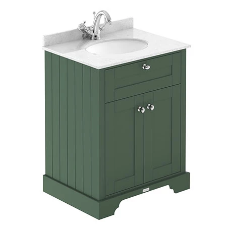 Old London 600mm Cabinet & Single Bowl White Marble Top - Hunter Green 1 Old London 600mm Cabinet & Single Bowl White Marble Top - Hunter Green