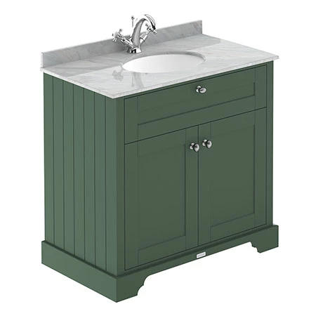 Old London 800mm Cabinet & Single Bowl Grey Marble Top - Hunter Green 1 Old London 800mm Cabinet & Single Bowl Grey Marble Top - Hunter Green