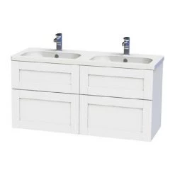 Miller London 120 Wall Hung Four Drawer Vanity Unit + Double Basin (White)