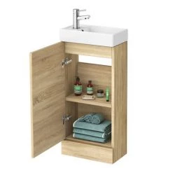 Milan W400 x D222mm Natural Oak Effect Compact Floor Standing Basin Unit -Vanity Units Sales Store MIL005 d2 460