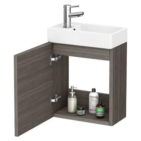 Milan W400 x D222mm Grey Avola Effect Compact Wall Hung Basin Unit 4 Milan W400 x D222mm Grey Avola Effect Compact Wall Hung Basin Unit - Image 4