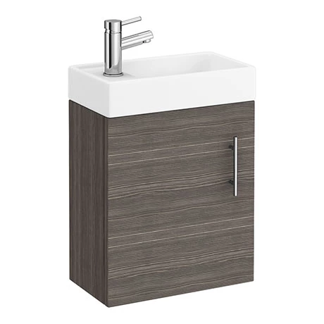 Milan W400 x D222mm Grey Avola Effect Compact Wall Hung Basin Unit 1 Milan W400 x D222mm Grey Avola Effect Compact Wall Hung Basin Unit