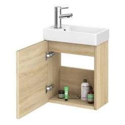 Milan W400 x D222mm Natural Oak Effect Compact Wall Hung Basin Unit -Vanity Units Sales Store MIL011 d4 460