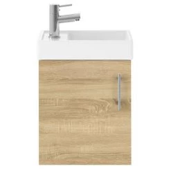 Milan W400 x D222mm Natural Oak Effect Compact Wall Hung Basin Unit -Vanity Units Sales Store MIL011 detail1 460