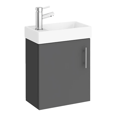 Milan W400 x D222mm Gloss Grey Compact Wall Hung Basin Unit 1 Milan W400 x D222mm Gloss Grey Compact Wall Hung Basin Unit