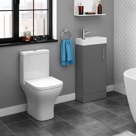 Milan W400 x D222mm Gloss Grey Compact Floor Standing Basin Unit 4 Milan W400 x D222mm Gloss Grey Compact Floor Standing Basin Unit - Image 4