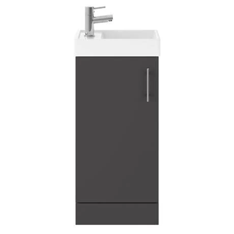 Milan W400 x D222mm Gloss Grey Compact Floor Standing Basin Unit 3 Milan W400 x D222mm Gloss Grey Compact Floor Standing Basin Unit - Image 3