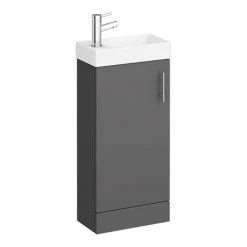 Milan W400 x D222mm Gloss Grey Compact Floor Standing Basin Unit