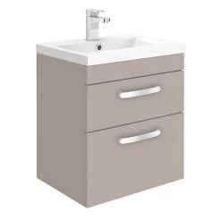 Modern 500mm Matt Stone Grey 2 Drawer Wall Hung Vanity Unit