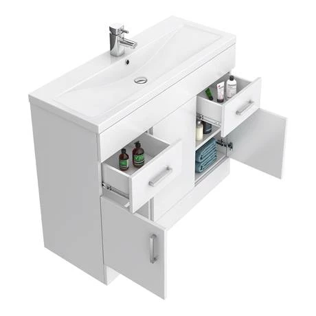 Toreno Basin Unit - 1000mm Modern High Gloss White with Mid Edged Basin 2 Toreno Basin Unit - 1000mm Modern High Gloss White with Mid Edged Basin - Image 2