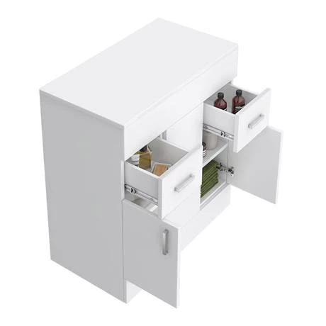 Toreno Floor Standing Countertop Vanity Unit - Gloss White - 805mm with Chrome Handles 2 Toreno Floor Standing Countertop Vanity Unit - Gloss White - 805mm with Chrome Handles - Image 2