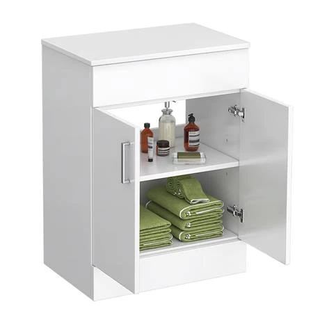 Toreno Countertop Vanity Unit - Gloss White with Chrome Handles - 605mm inc. Basin 2 Toreno Countertop Vanity Unit - Gloss White with Chrome Handles - 605mm inc. Basin - Image 2