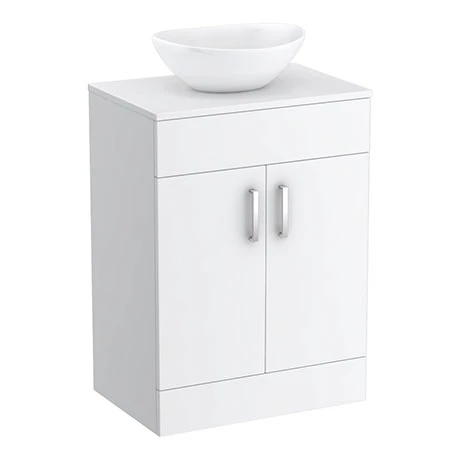Toreno Countertop Vanity Unit - Gloss White with Chrome Handles - 605mm inc. Basin 1 Toreno Countertop Vanity Unit - Gloss White with Chrome Handles - 605mm inc. Basin