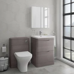 Monza 600mm Floor Standing Vanity Unit (Stone Grey Woodgrain - Depth 450mm) -Vanity Units Sales Store MZ600FSG d5 460