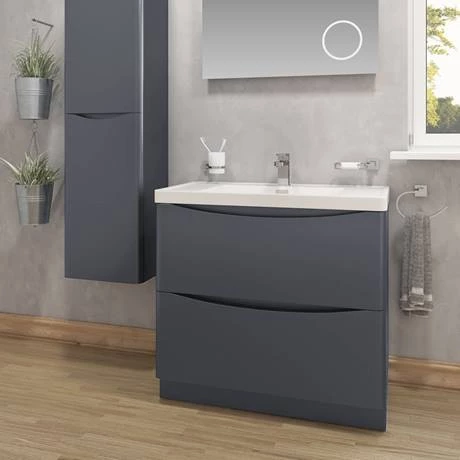 Monza Matt Grey 900mm Wide Floor Standing Vanity Unit 2 Monza Matt Grey 900mm Wide Floor Standing Vanity Unit - Image 2