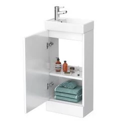 Milan Small Floor Standing Vanity Basin Unit - Gloss White (W400 x D222mm) -Vanity Units Sales Store Milan Small Floor Standing Vanity Basin Unit d3 460