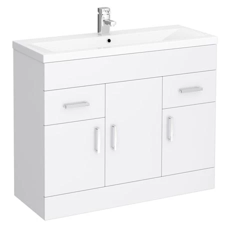Toreno Basin Unit - 1000mm Modern High Gloss White with Mid Edged Basin 1 Toreno Basin Unit - 1000mm Modern High Gloss White with Mid Edged Basin