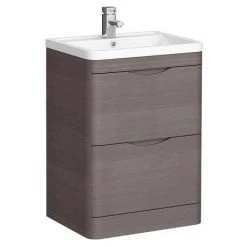 Monza 600mm Floor Standing Vanity Unit (Stone Grey Woodgrain - Depth 450mm)