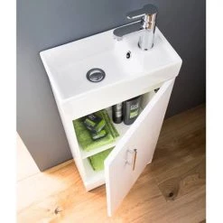 Nuie - Minimalist Compact Floor Standing Basin Unit W400 x D222mm - Gloss White - NVX192 -Vanity Units Sales Store NVX192 d2 460