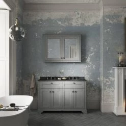 Old London 1200mm Cabinet & Double Bowl Black Marble Top - Storm Grey -Vanity Units Sales Store OLBM12SG d2 460