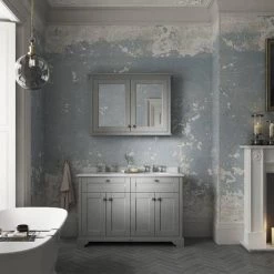 Old London 1200mm Cabinet & Double Bowl Grey Marble Top - Storm Grey -Vanity Units Sales Store OLGM12SG detail1 460