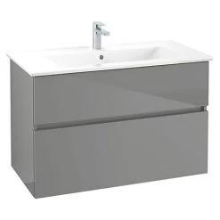 Villeroy and Boch V-Line Glossy Grey 1000mm Wall Hung 2-Drawer Vanity Unit