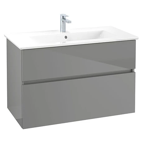 Villeroy and Boch V-Line Glossy Grey 1000mm Wall Hung 2-Drawer Vanity Unit 1 Villeroy and Boch V-Line Glossy Grey 1000mm Wall Hung 2-Drawer Vanity Unit