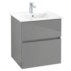 Villeroy and Boch V-Line Glossy Grey 600mm Wall Hung 2-Drawer Vanity Unit