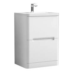 Nuie Elbe Satin White 600mm Floor Standing 2-Drawer Vanity Unit - PAR101A