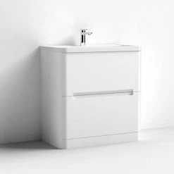 Nuie Elbe Satin White 800mm Floor Standing 2-Drawer Vanity Unit - PAR103A -Vanity Units Sales Store PAR103A D2 460