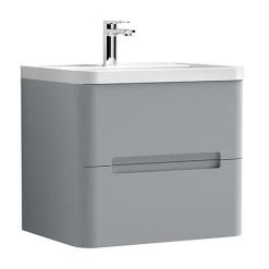 Nuie Elbe Satin Grey 600mm Wall Hung 2-Drawer Vanity Unit - PAR202A