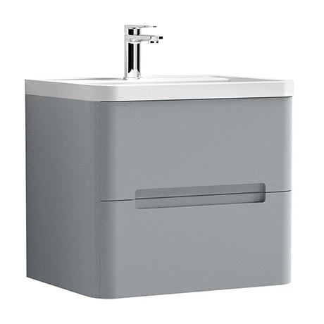 Nuie Elbe Satin Grey 600mm Wall Hung 2-Drawer Vanity Unit - PAR202A 1 Nuie Elbe Satin Grey 600mm Wall Hung 2-Drawer Vanity Unit - PAR202A