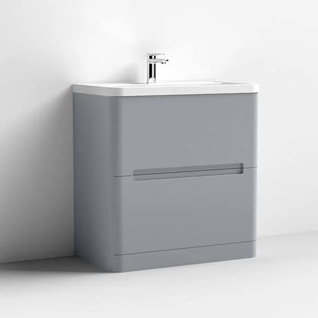 Nuie Elbe Satin Grey 800mm Floor Standing 2-Drawer Vanity Unit - PAR203A 3 Nuie Elbe Satin Grey 800mm Floor Standing 2-Drawer Vanity Unit - PAR203A - Image 3